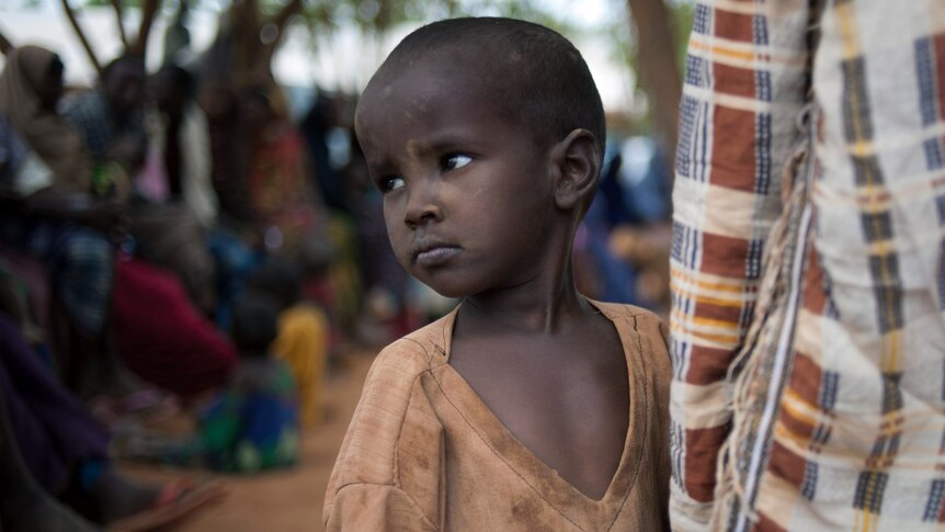 A Somali boy waits at a reception centre in Kenya's Dadaab complex on July 25, 2011.