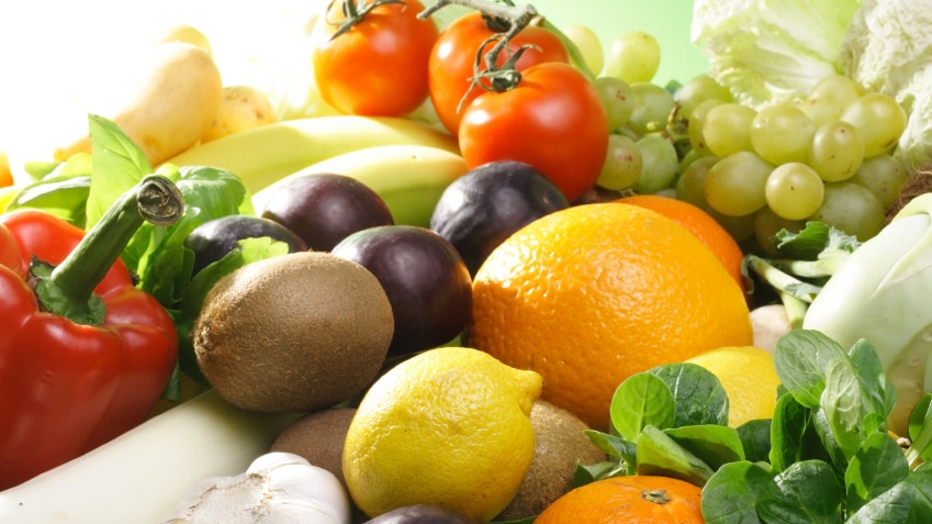 A selection of fruit and vegetables.