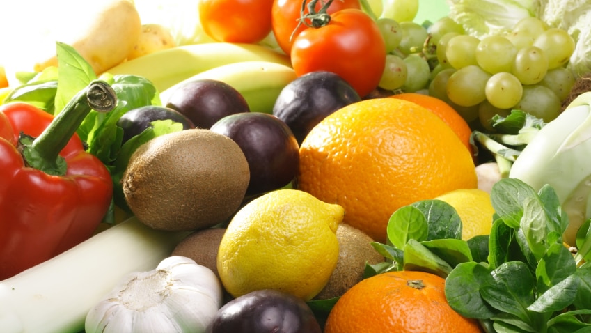 A selection of fruit and vegetables.
