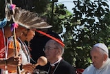 Members of indigenous populations perform a tree-planting rite for Pope Francis on the occasion of the feast of St Francis of Assisi, the patron saint of ecology, in the Vatican gardens