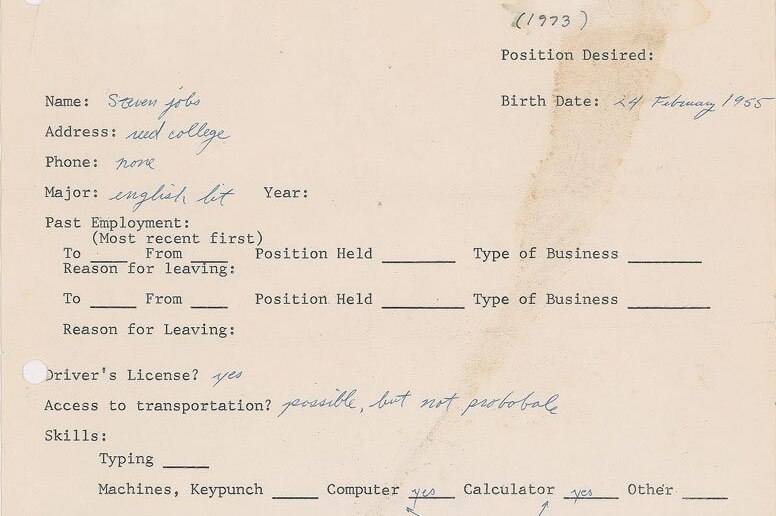 Steve Jobs' 1973 job application