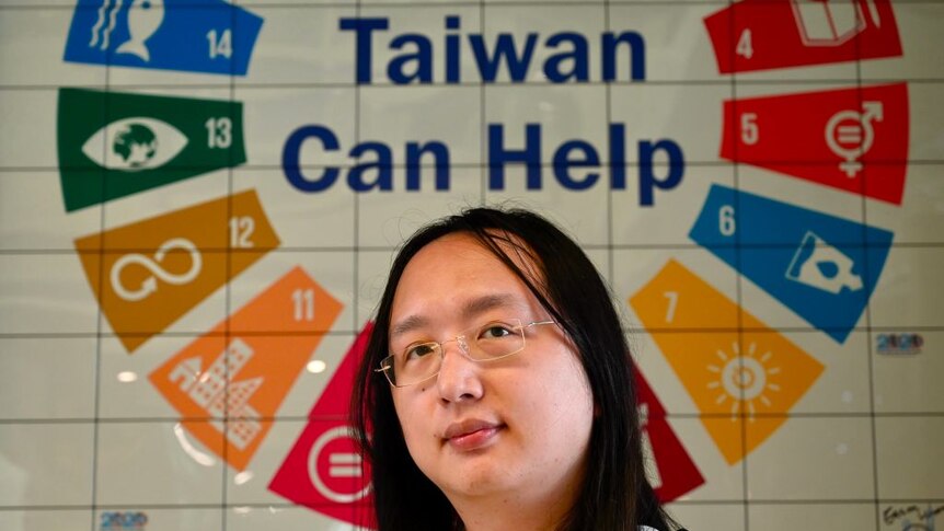 Taiwan's Digital Minister Audrey Tang posing for a photo at an innovation centre in Taipei