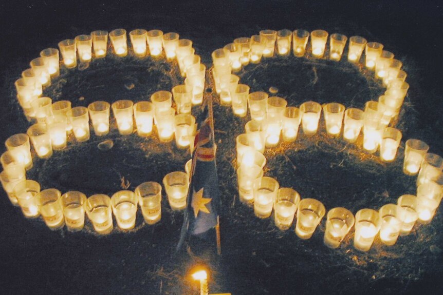 Candles form the number 88 to represent the victims of the 2002 Bali bombing