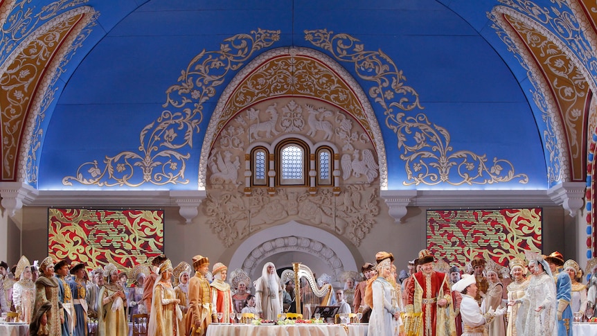 Actors on stage at the Bolshoi Theatre