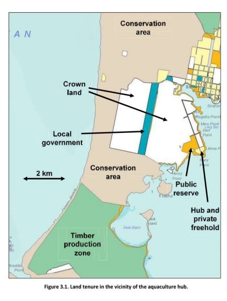 Map of preferred location for proposed dead fish holding facility hub at Strahan, Tasmania.