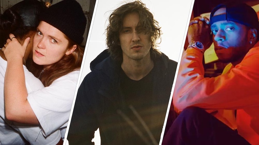 A composite of Flint Eastwood, Dean Lewis, and 6LACK for triple j Best New Music