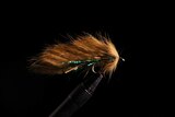 Trout fly with fur and green trim.