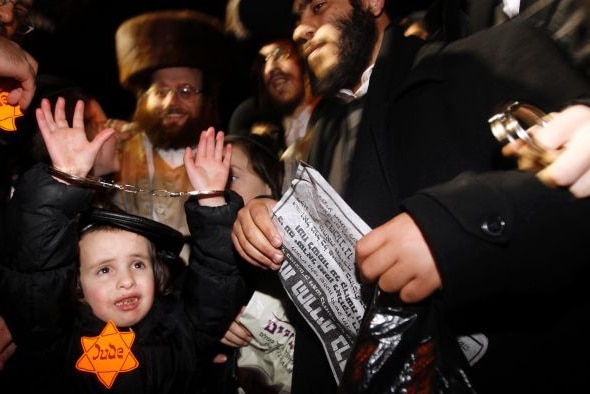 Ultra-Orthodox Jews have caused outrage by dressing children as Holocaust victims. (ABC News)