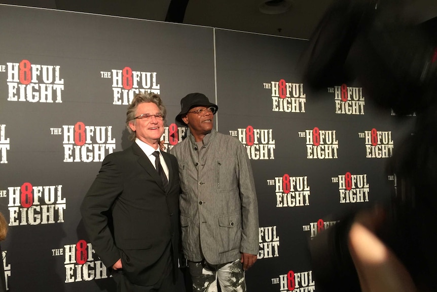 Actors Kurt Russell and Samuel L. Jackson at the Australian premiere of the Hateful Eight.