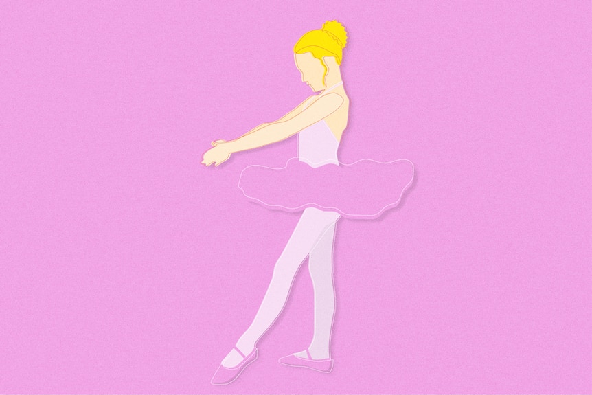 A collage-style illustration of a young ballerina.