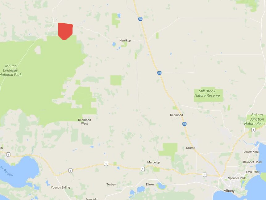 A map shows roughly where the plane is thought to have gone down in WA.