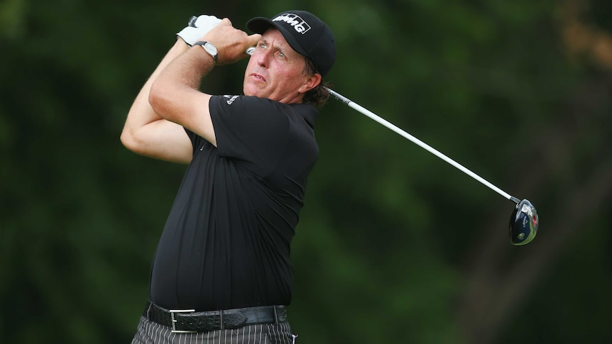 Phil Mickelson hits tee shot in final round of the 2014 PGA Championship at Valhalla.