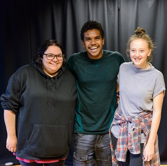 Josh with friends he made through Melbourne Theatre Company's indigenous scholarship program.