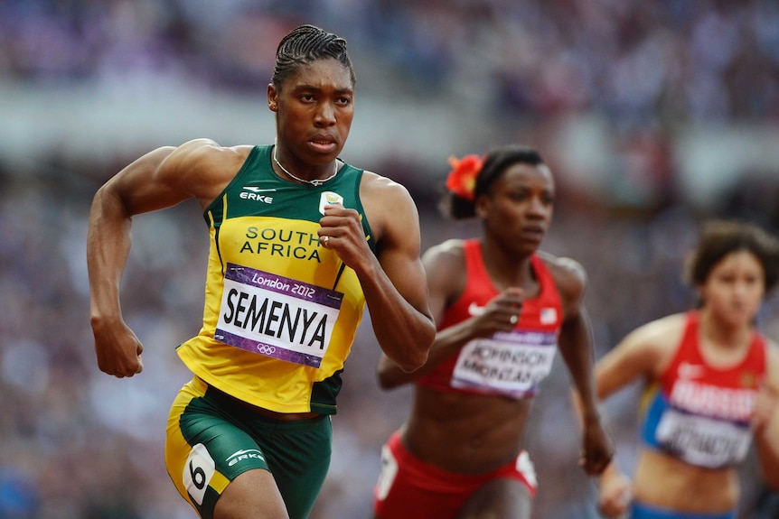 South Africa's Caster Semenya (L) runs in her women's 800m during London 2012 Olympic Games.
