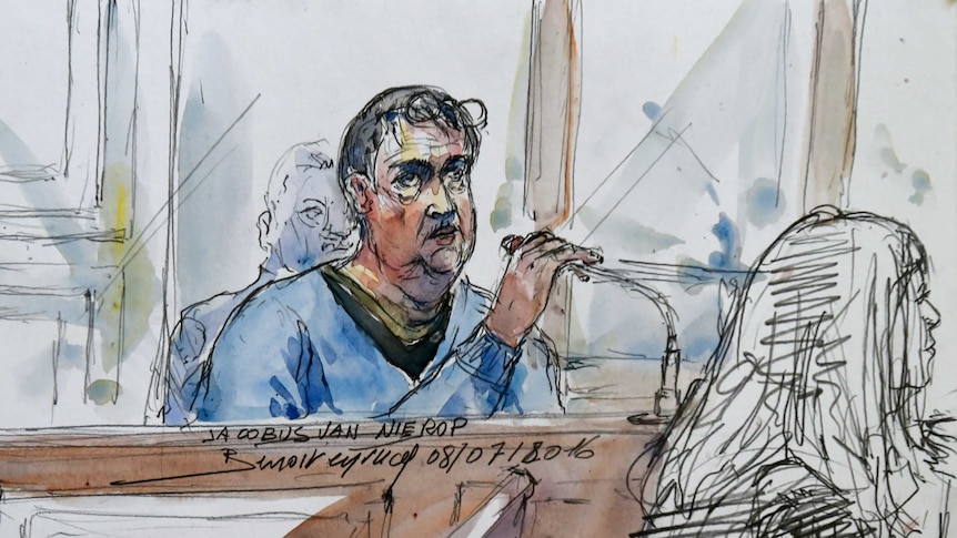 A courtroom sketch of dentist Jacobus Van Nierop.