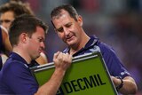Dockers coach Ross Lyon makes moves at three-quarter time against Sydney at Subiaco Oval.