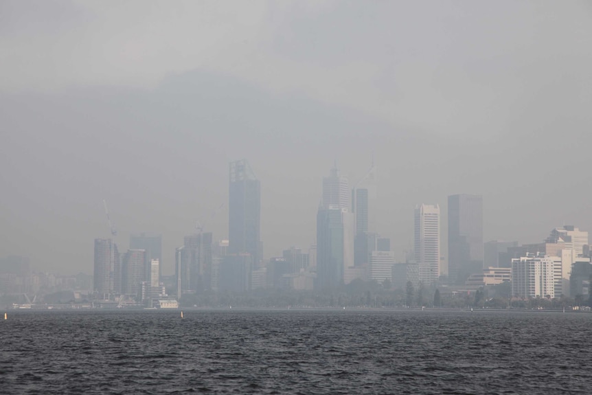 Thick smoke haze over Perth CBD