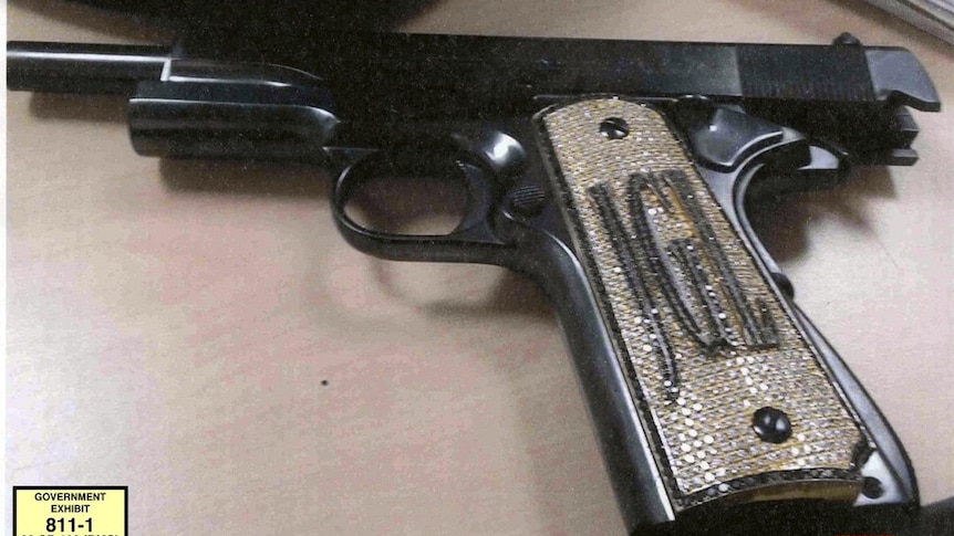 A diamond-encrusted pistol that a government witness said belonged to infamous Mexican drug lord Joaquin "El Chapo" Guzman.