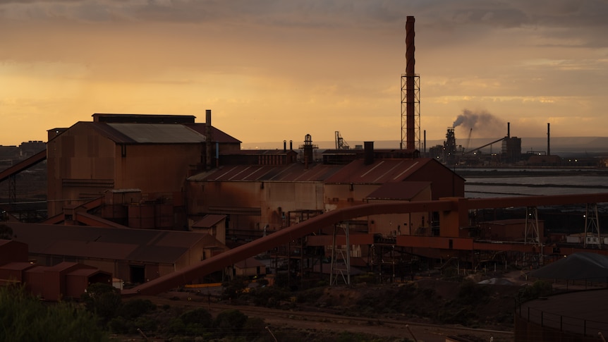 A view of the Whyalla steelworks taken at sunset