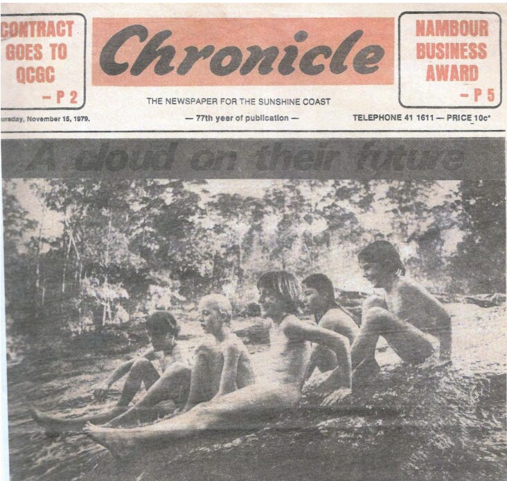 A black and white newspaper clipping of a group of children.