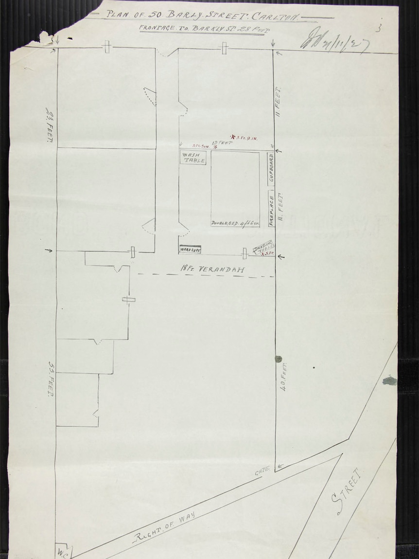 The floor plan of a house in Barkly Street, Carlton.