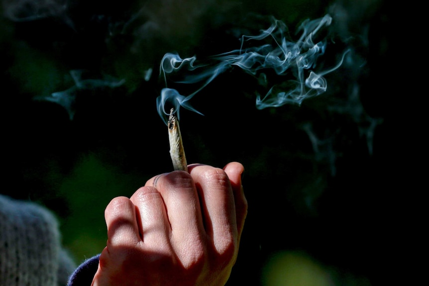 A woman holds a joint.