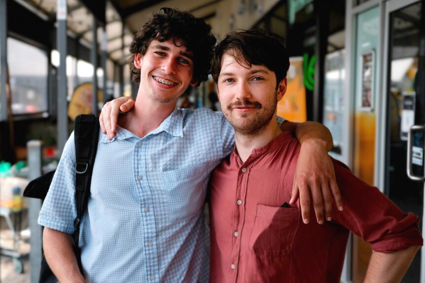 Caelun Ruchardson-Lester with his friend Luke Free