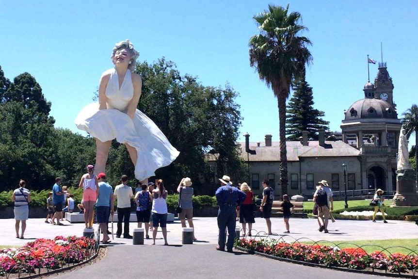 An exhibition about Marilyn Monroe, including this giant sculpture, was one of the hit events Ms Quinlan brought to Bendigo.