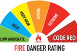 A fire danger rating scale with categories from "low-moderate" to "code red".