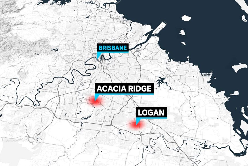 A map shows where Acacia Ridge and Logan are in relation to Brisbane.