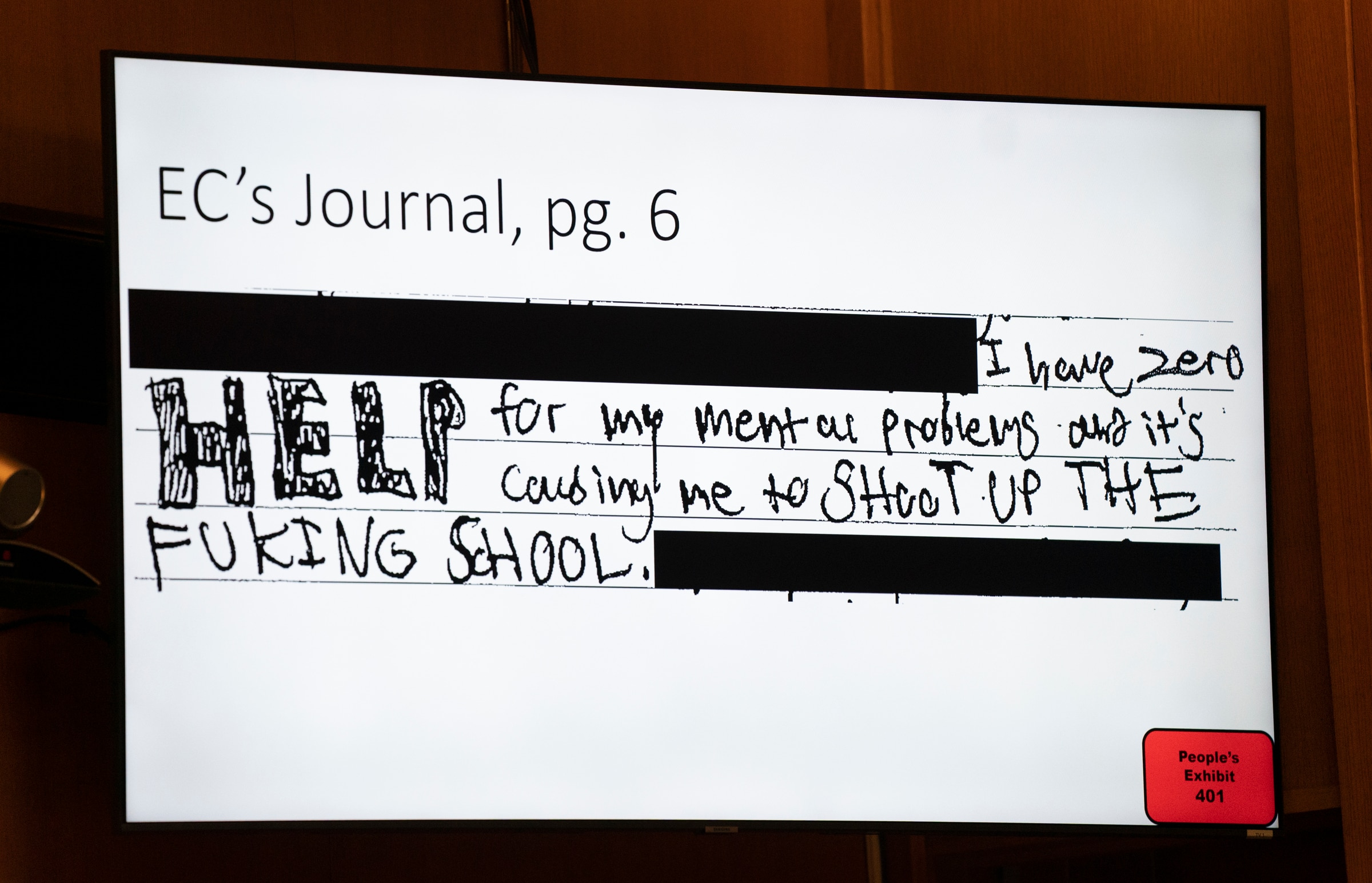 EC's journal says: "I have zero help for my mental problems and it's causing me to shoot up the fucking school."