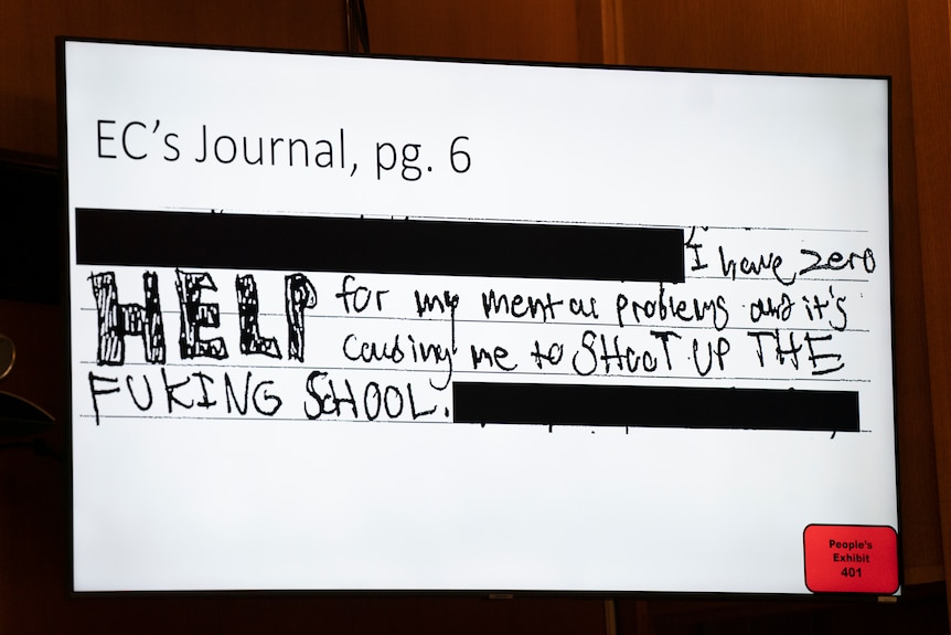 EC's journal says: "I have zero help for my mental problems and it's causing me to shoot up the fucking school."