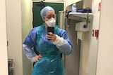 Mortuary assistant Rose Carbon in full PPE at work at a London hospital.