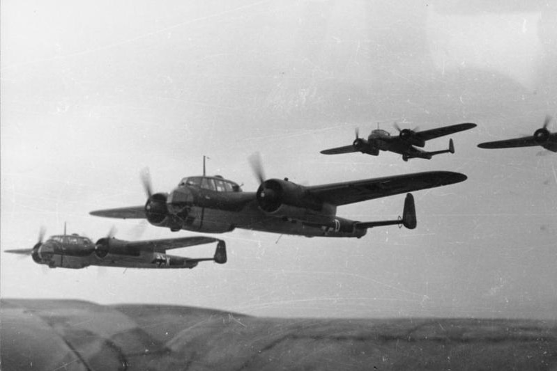German Dornier DO 17 bombers in flight during World War II