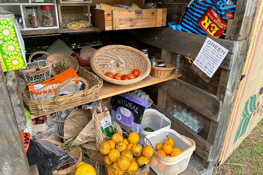 Fruit and vegetables in a roadside stall.