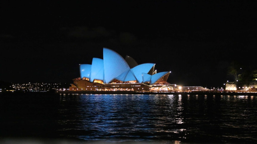 Sydney Opera House lit up in blue light for UN 70th anniversary