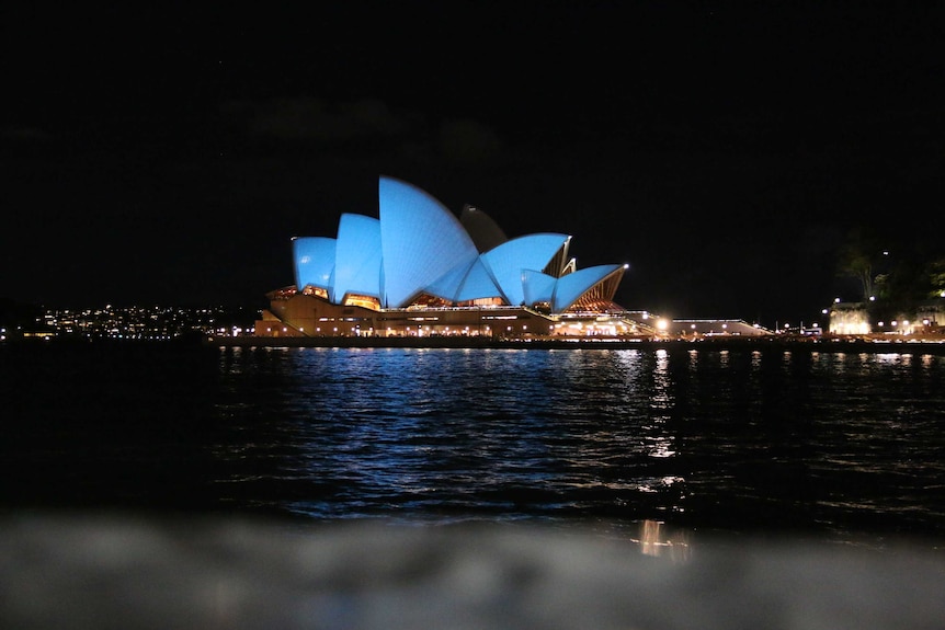 Sydney Opera House lit up in blue light for UN 70th anniversary