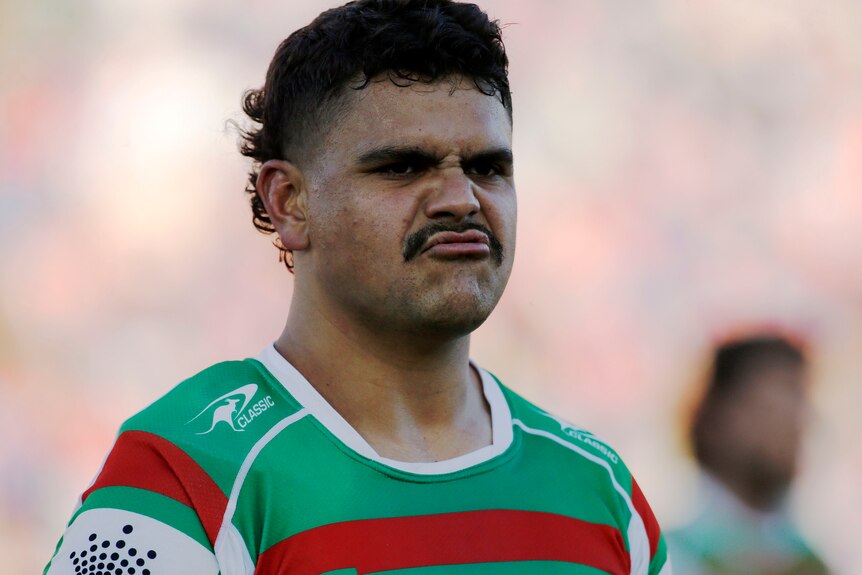 A South Sydney NRL player reacts after his side lost to the Newcastle Knights.