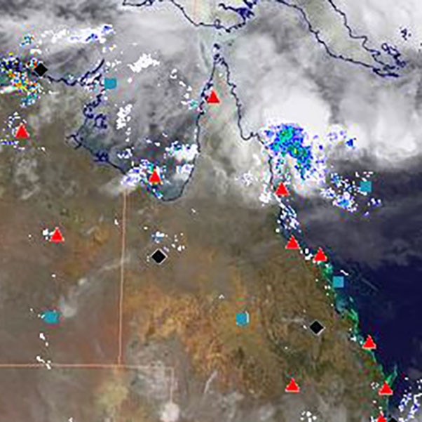 BoM satellite image showing the low pressure system off the northern Queensland coast