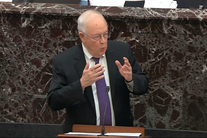 Ken Starr, an attorney for President Donald Trump, speaks during the impeachment trial