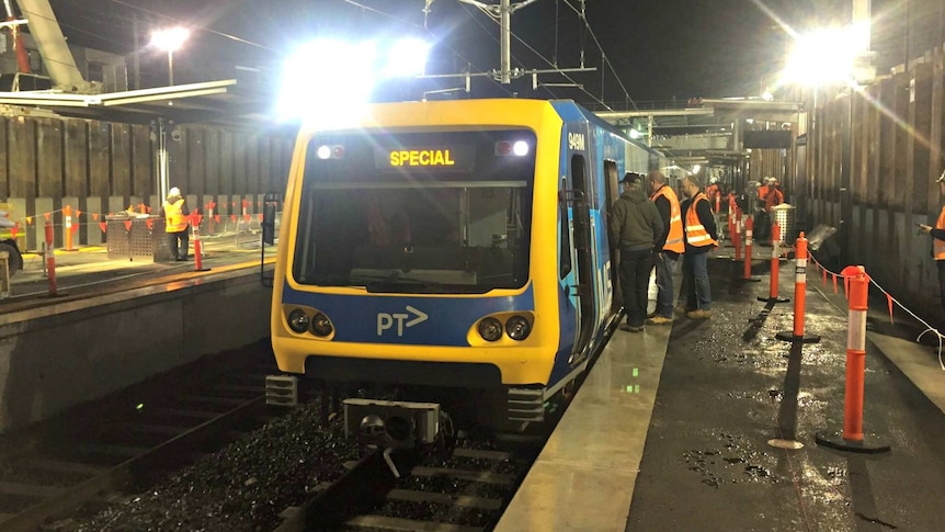 Test train on tracks at McKinnon Station in Melbourne