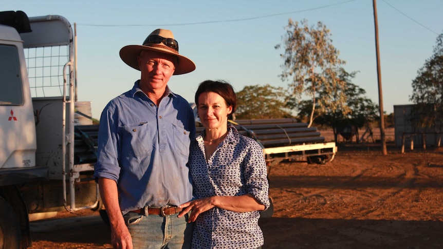 Sandy Williams and his wife Amelia at their property, Rotherfield, near Ilfracombe in drought-stricken western Queensland.