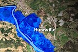 Flooding covers most of the town of Huonville