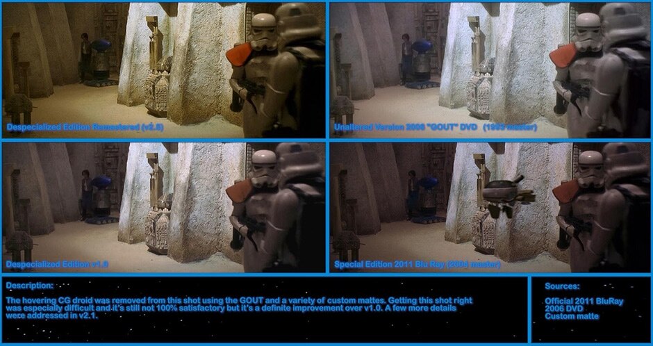 The scene where a droid was removed from the background