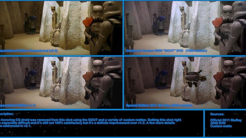 The scene where a droid was removed from the background