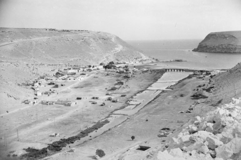 Foto in bianco e nero del porto nel deserto
