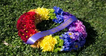 A rainbow wreath used to commemorate LGBTI military service.