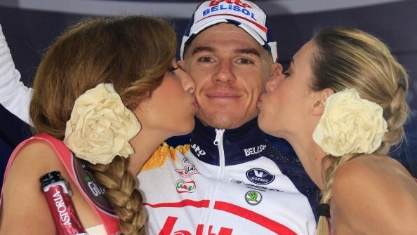 Australian rider Adam Hansen celebrates winning stage 7 of the Giro D'Italia
