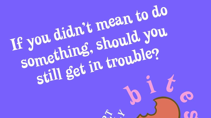 Text If you didn't mean to do something should you still get in trouble on purple background