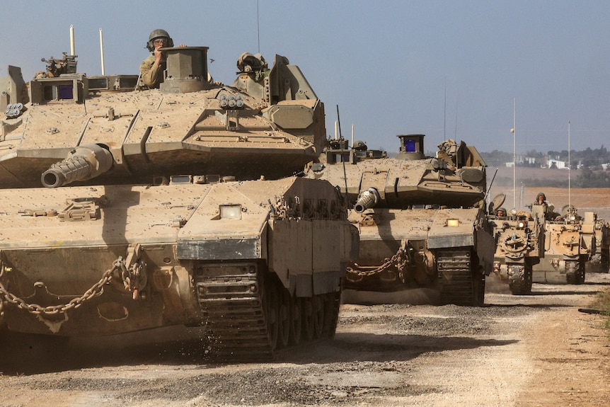 Israeli tanks and military vehicles.
